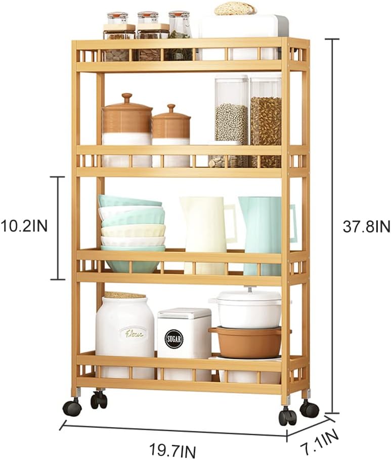 4-Tier Bamboo Rolling Storage Cart
