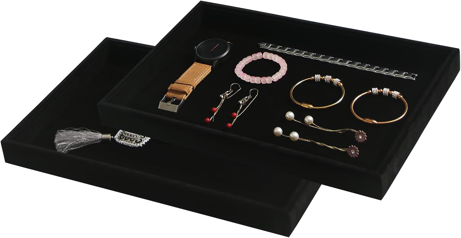 2 Pack 12-Grid Velvet Jewelry Trays