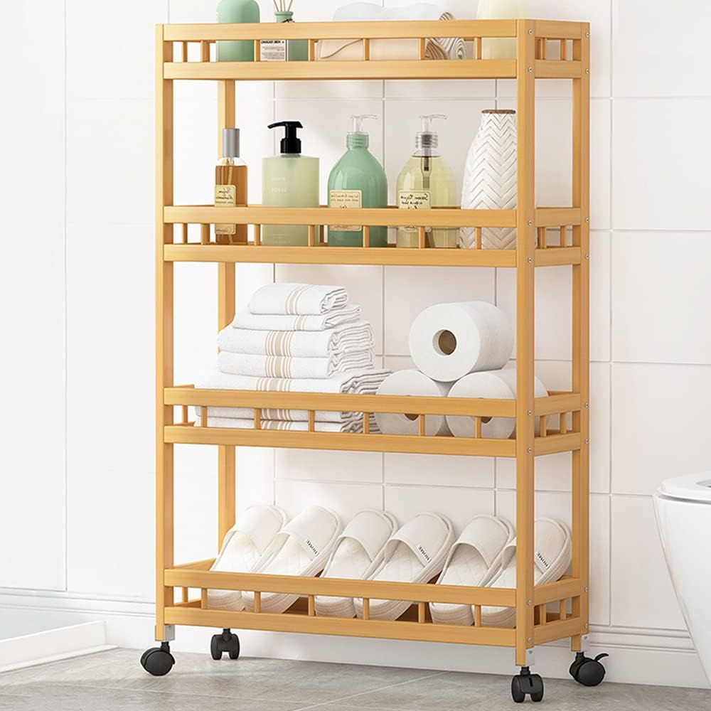 4-Tier Bamboo Rolling Storage Cart