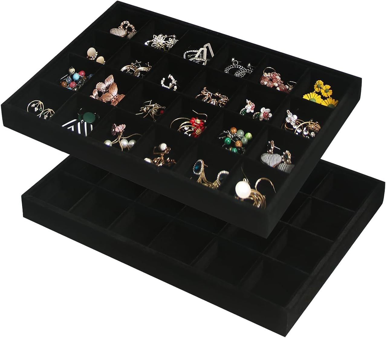 2 Pack 12-Grid Velvet Jewelry Trays