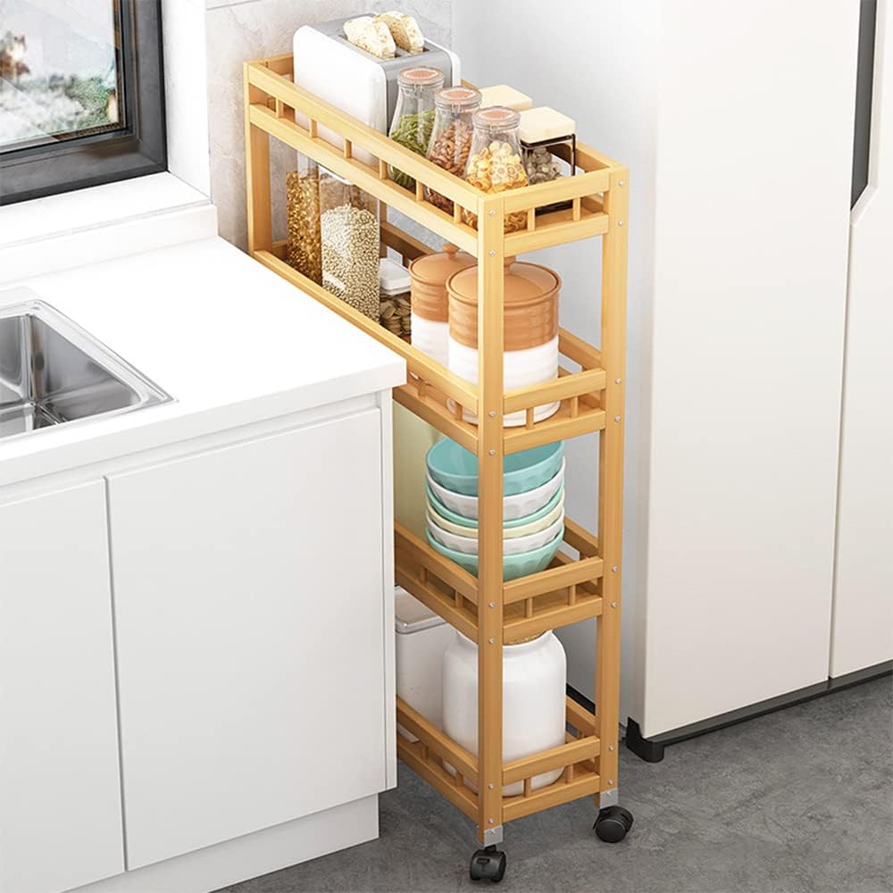 4-Tier Bamboo Rolling Storage Cart