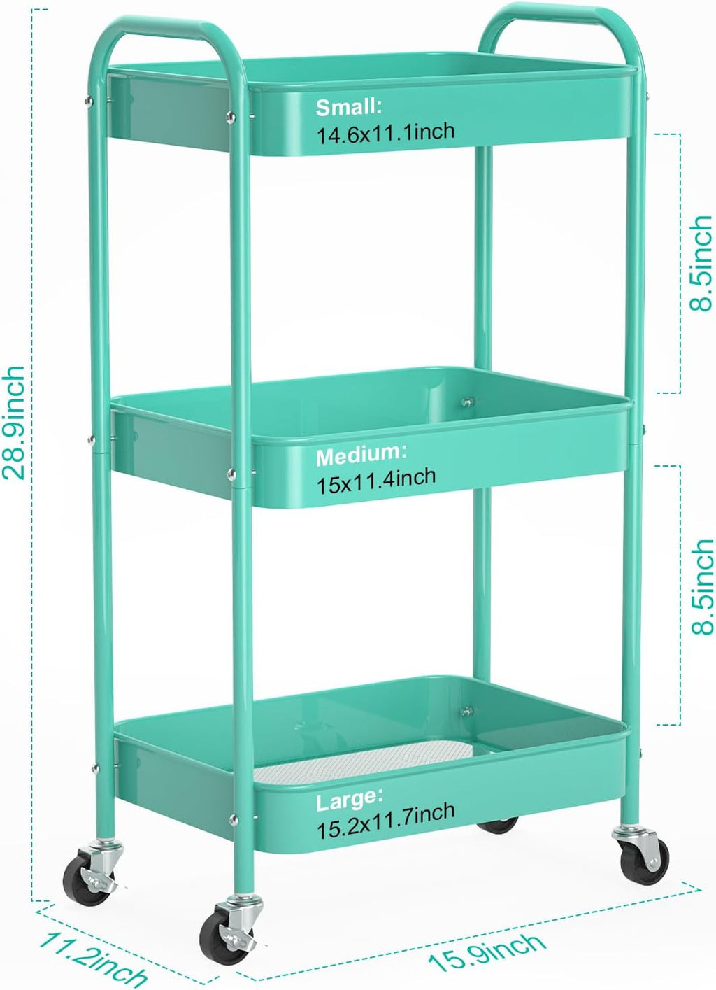 3-Tier Blue Rolling Storage Cart