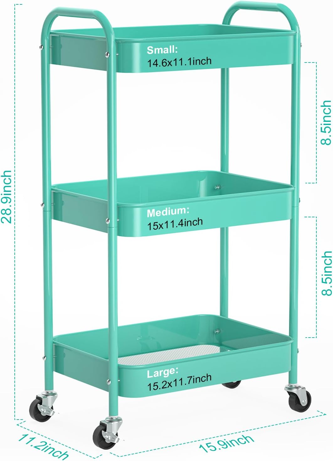 3-Tier Blue Rolling Storage Cart