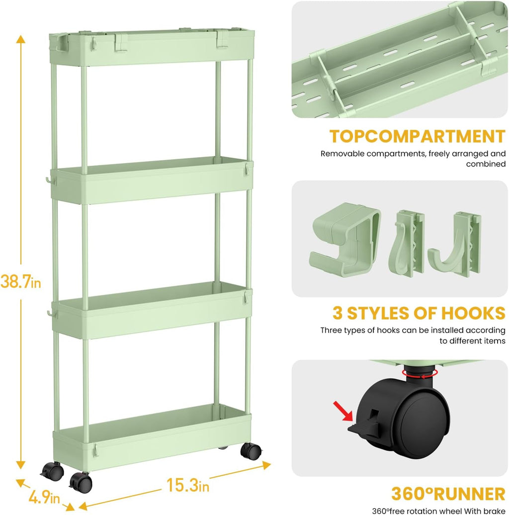 4 Tier Slim Rolling Storage Cart