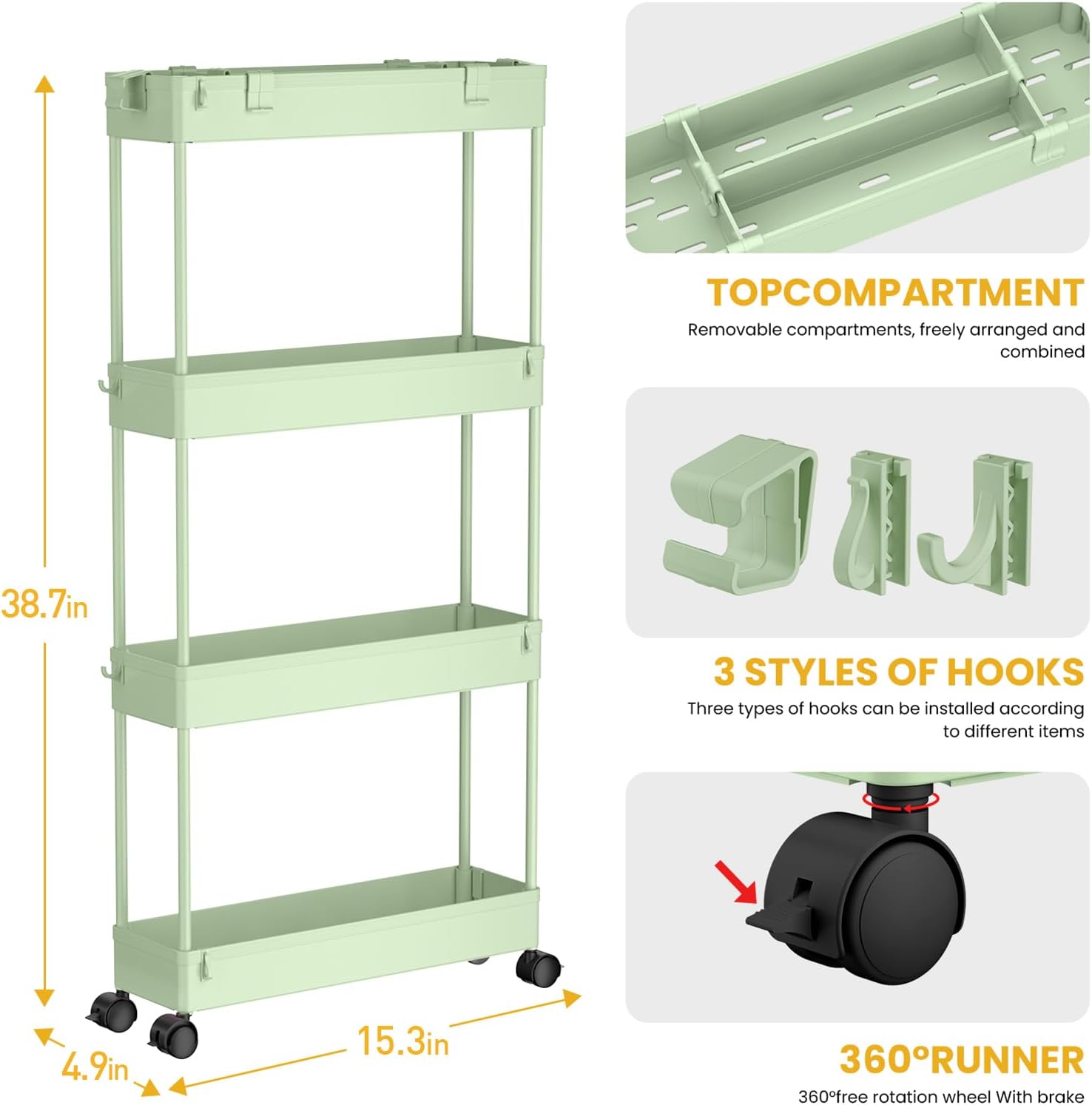 4 Tier Slim Rolling Storage Cart
