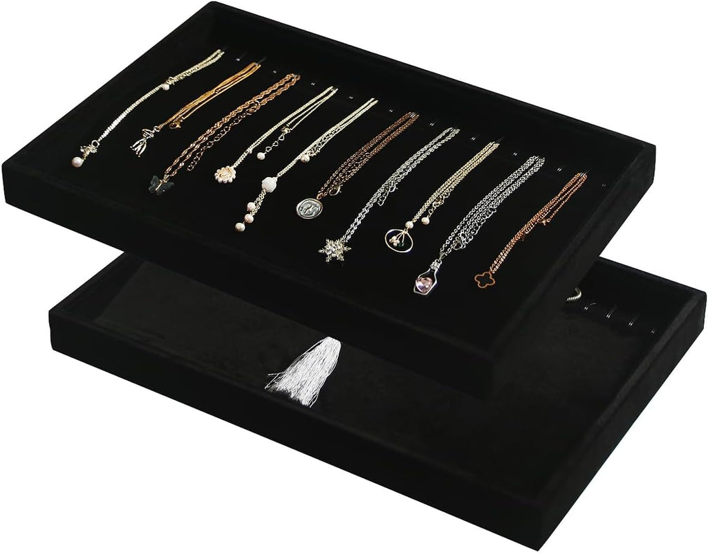 2 Pack 12-Grid Velvet Jewelry Trays