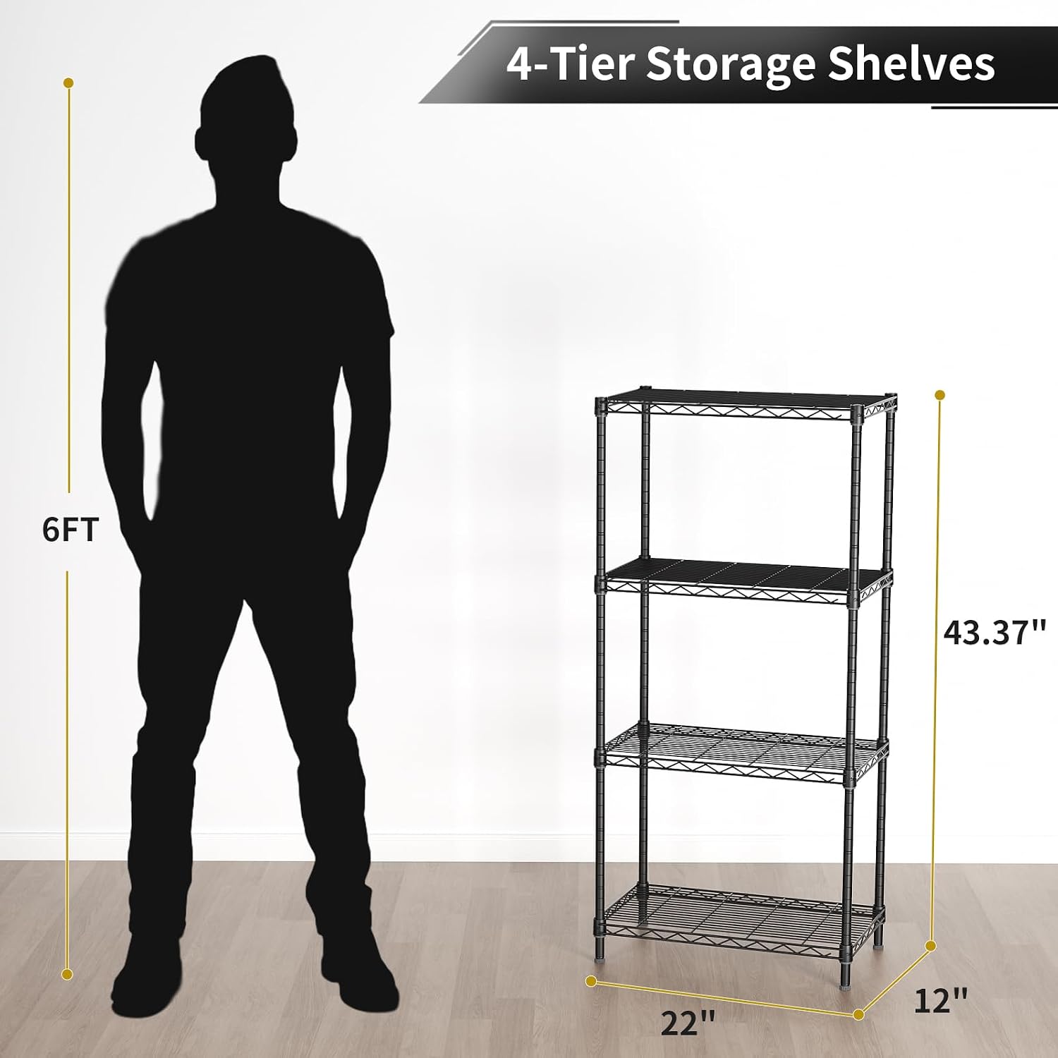 4 Tier Black Heavy Duty Wire Shelves