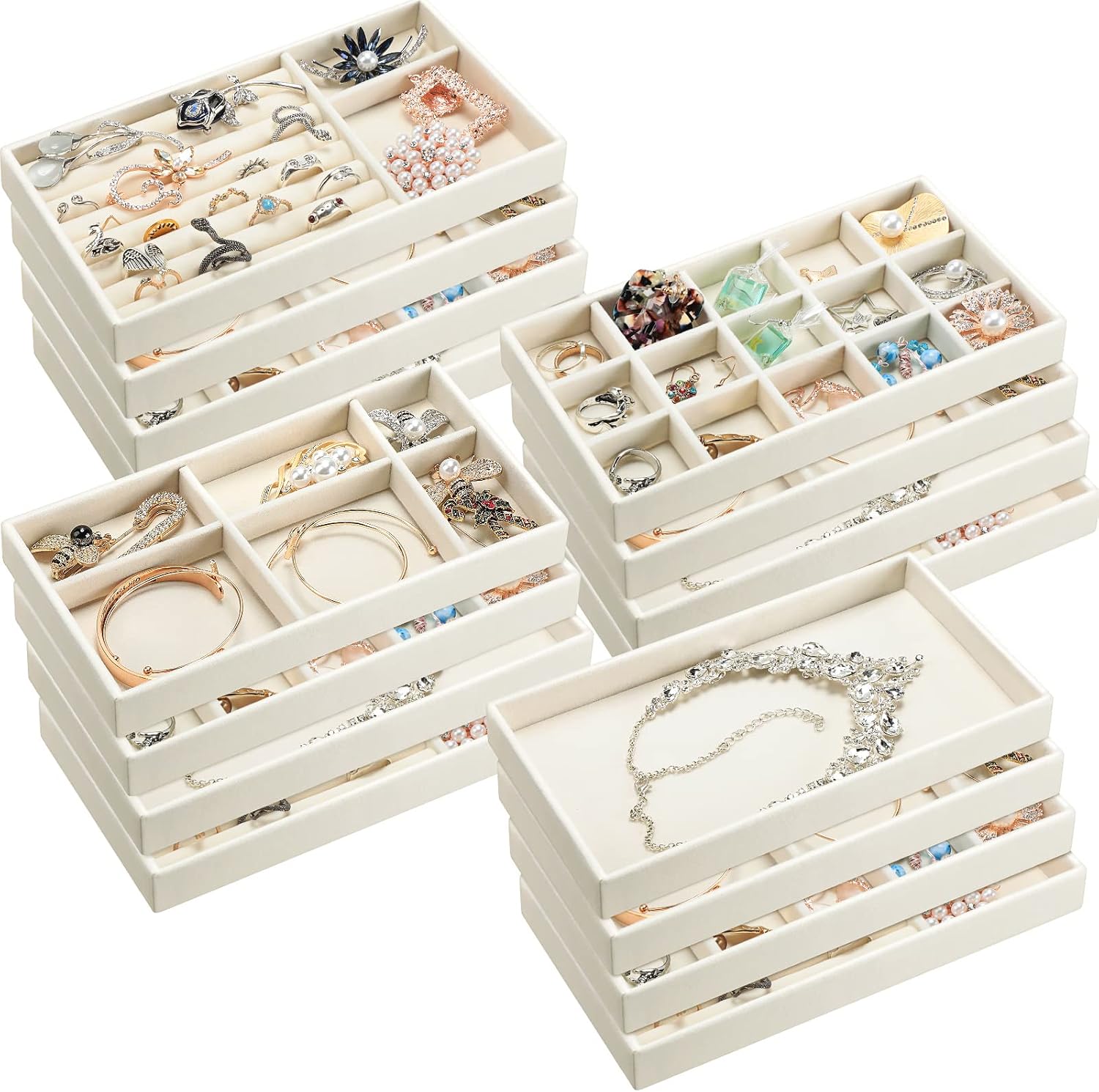 16 Pack Velvet Jewelry Storage Trays