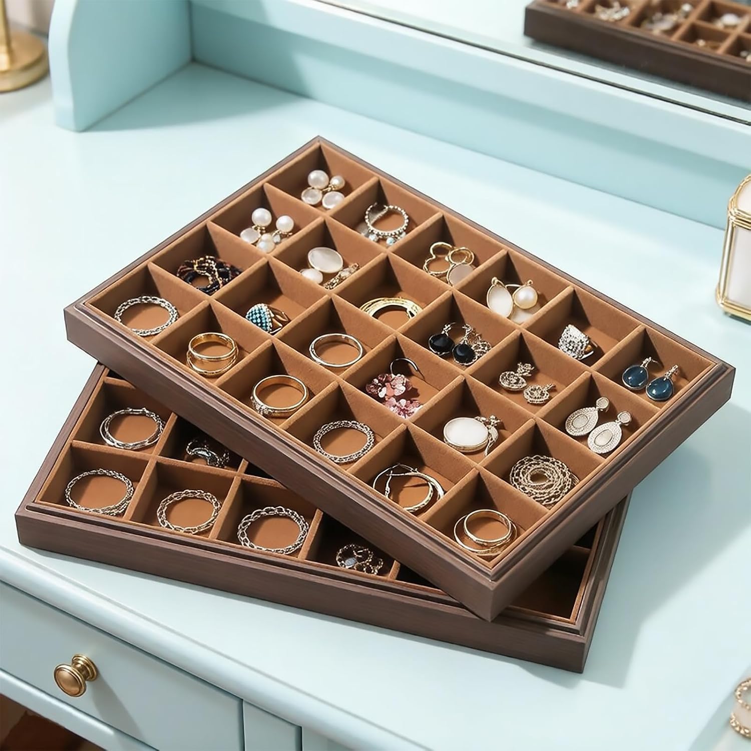 2Pcs Wood Jewelry Storage Tray