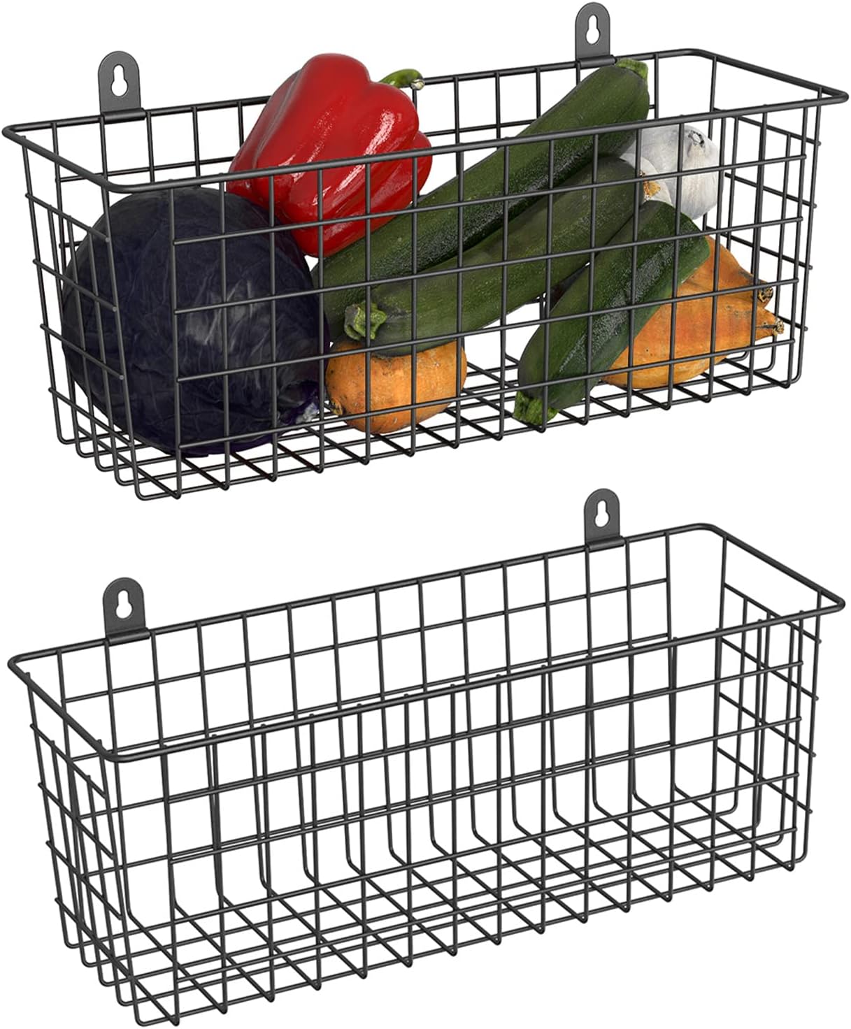 2 Pack Extra Large Black Wall Wire Baskets