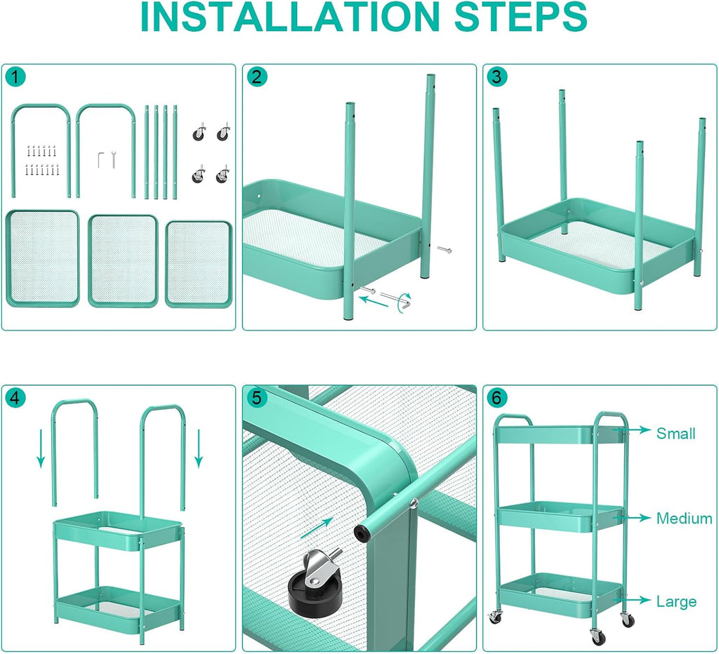 3-Tier Blue Rolling Storage Cart
