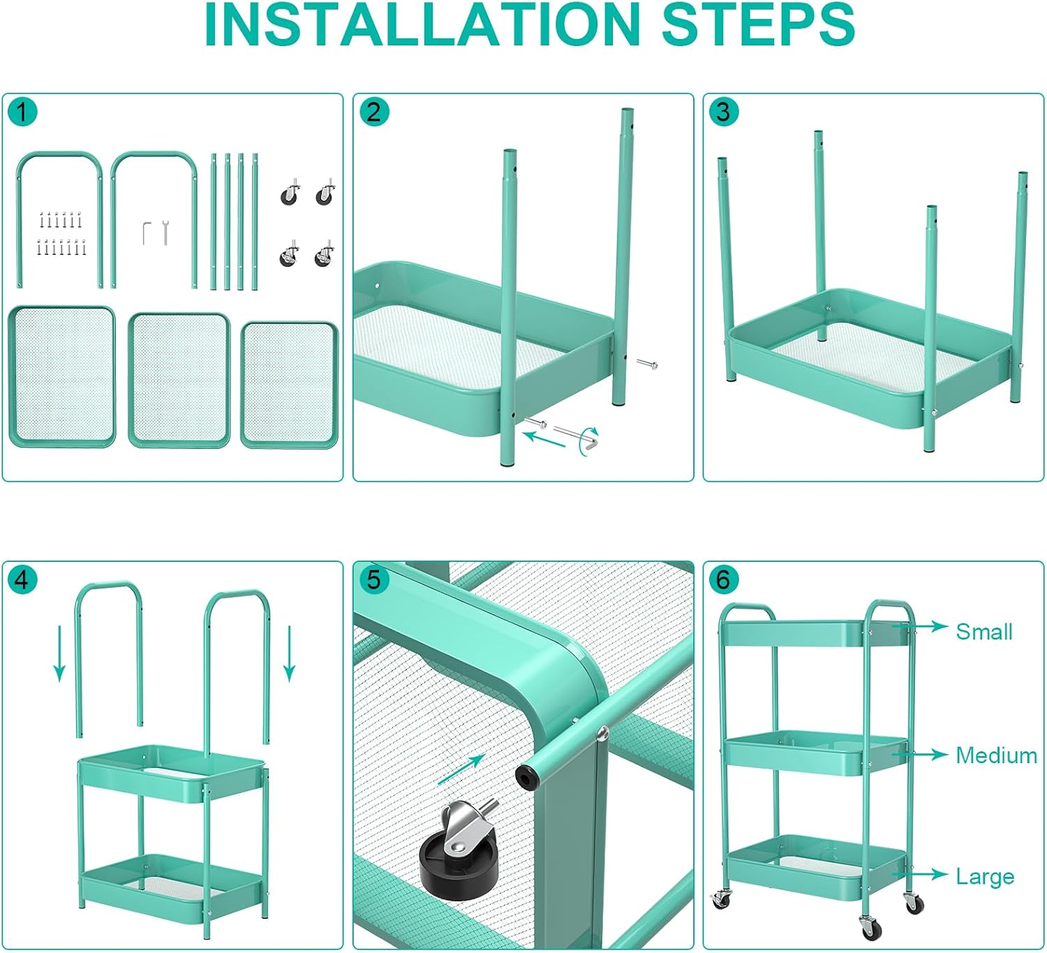 3-Tier Blue Rolling Storage Cart