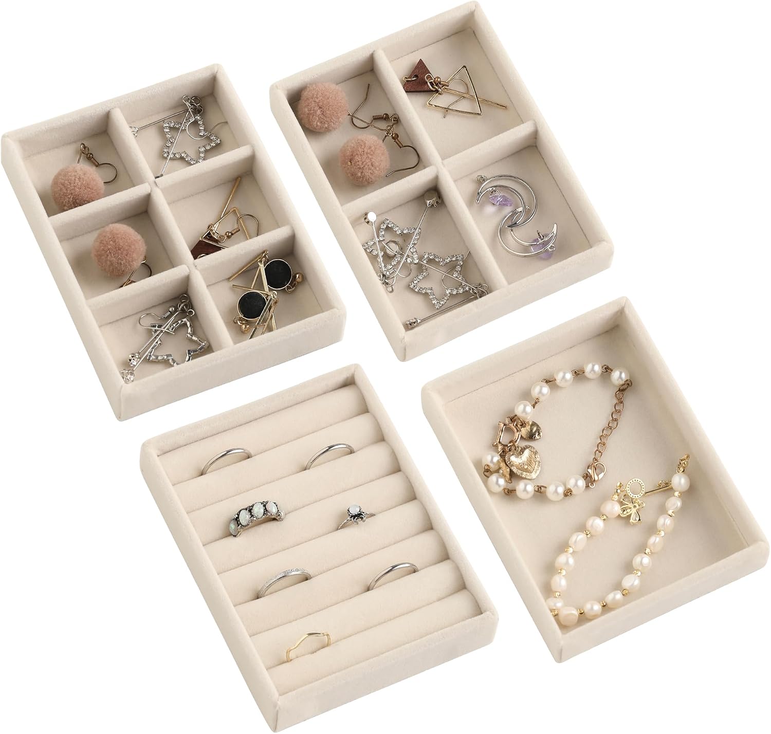 4 Pack Beige Mini Velvet Jewelry Trays