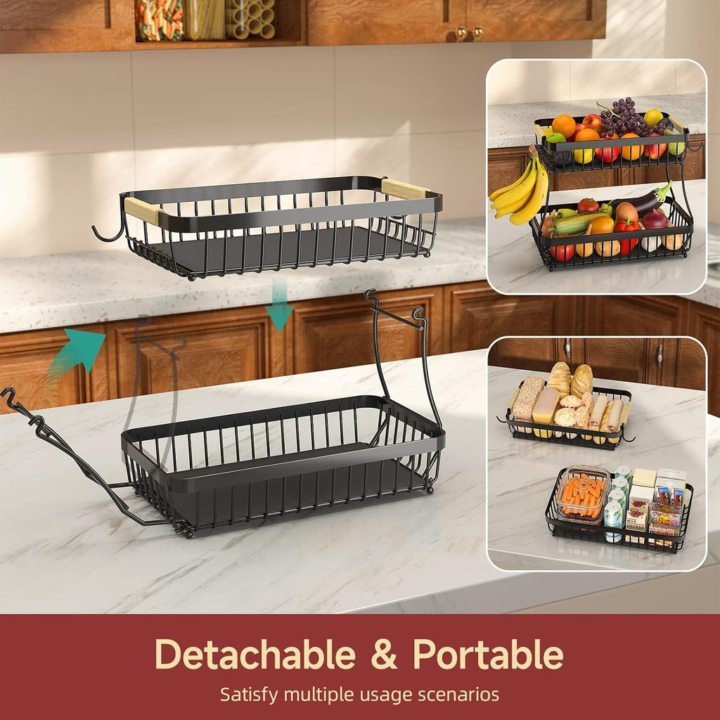 2 Tier Metal Fruit Basket With Banana Hangers