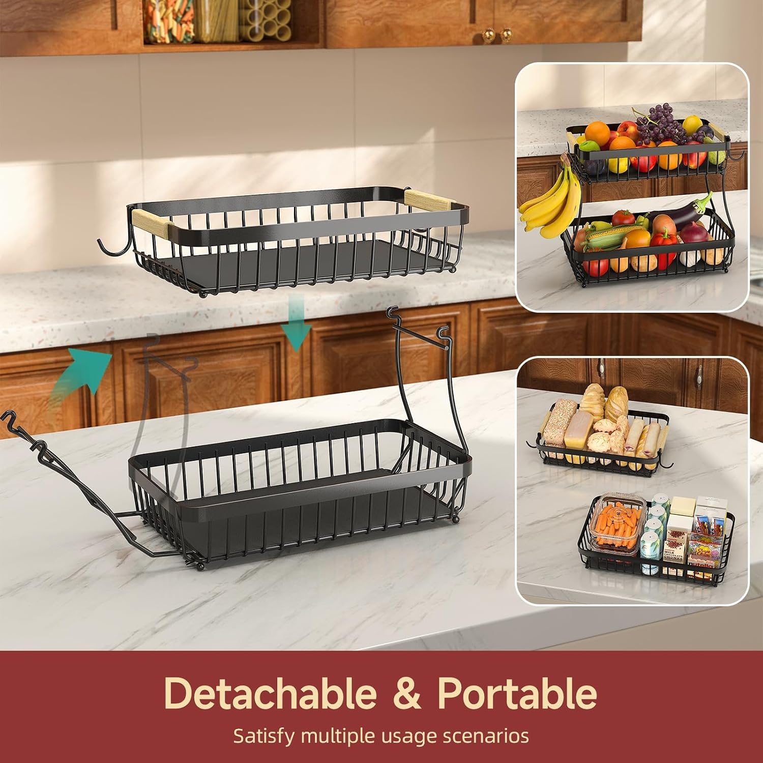 2 Tier Metal Fruit Basket With Banana Hangers