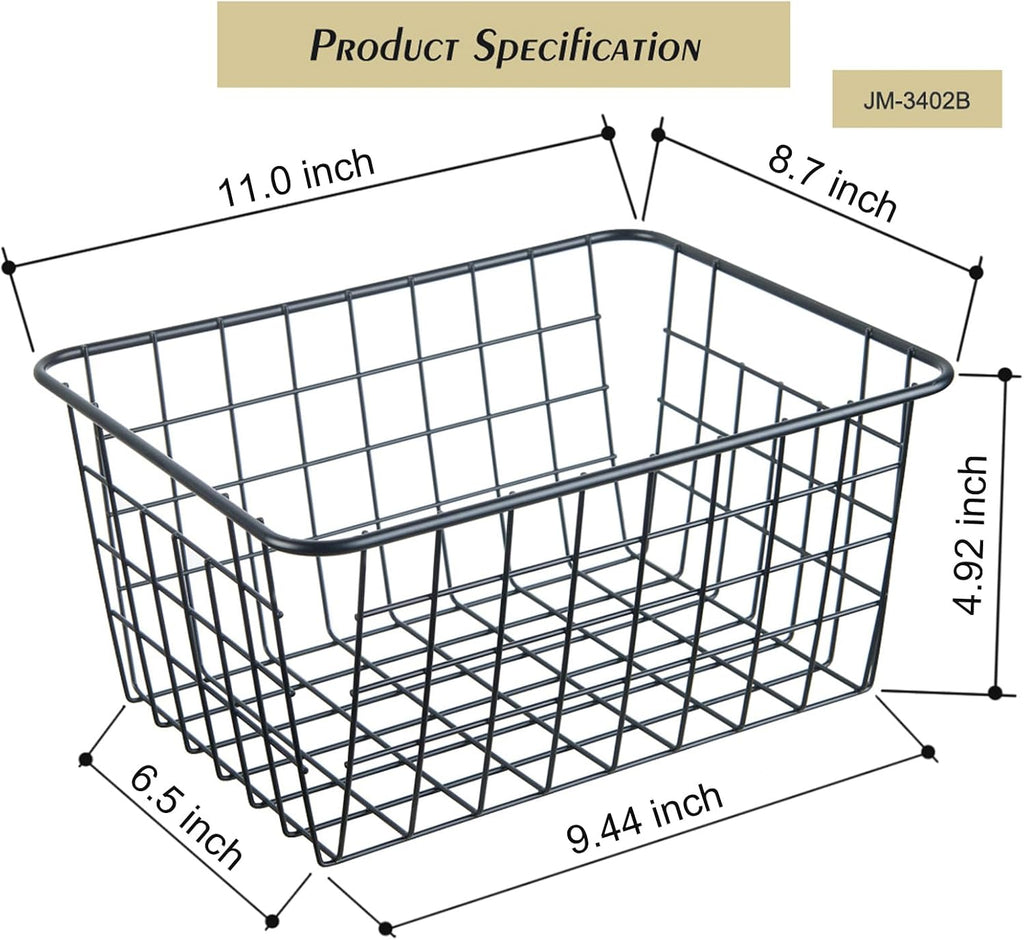 5 Pack Black Stackable Wire Storage Baskets
