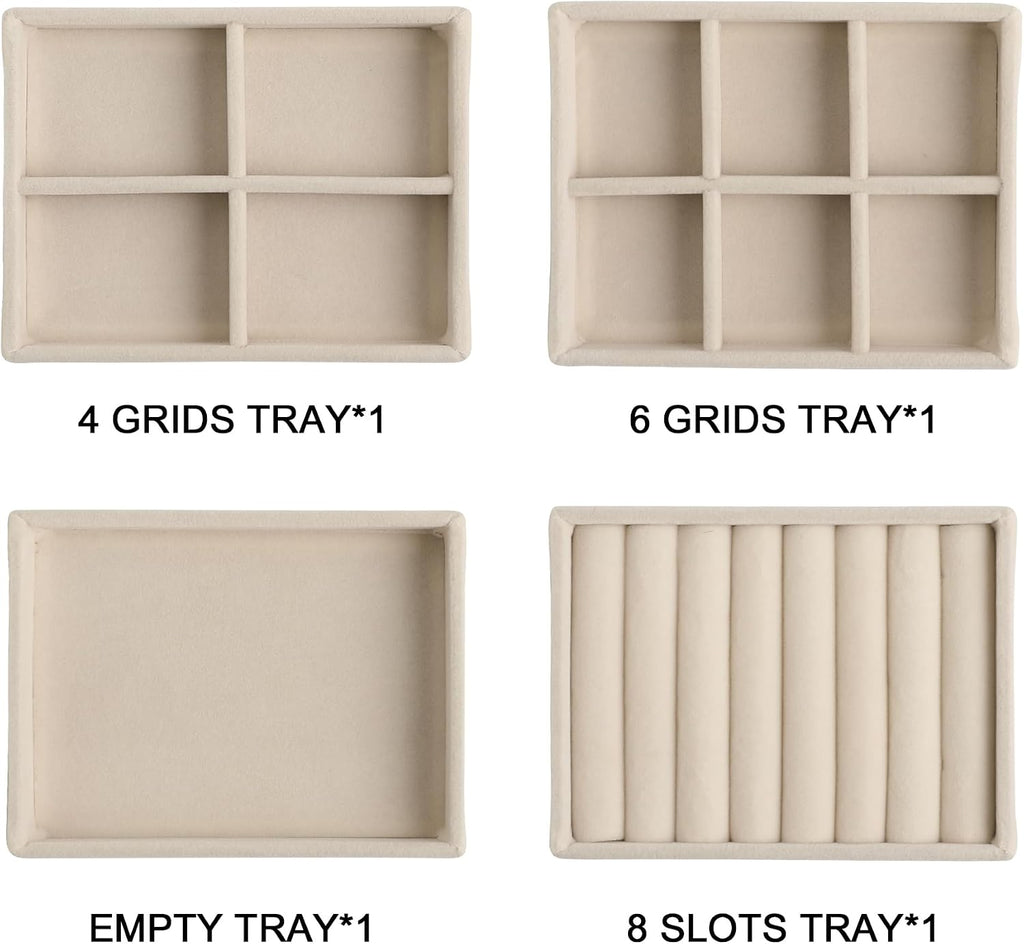 4 Pack Beige Mini Velvet Jewelry Trays