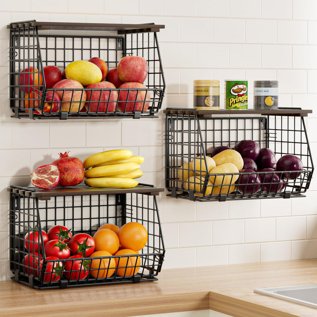 3 Pack Wire Fruit Storage Baskets