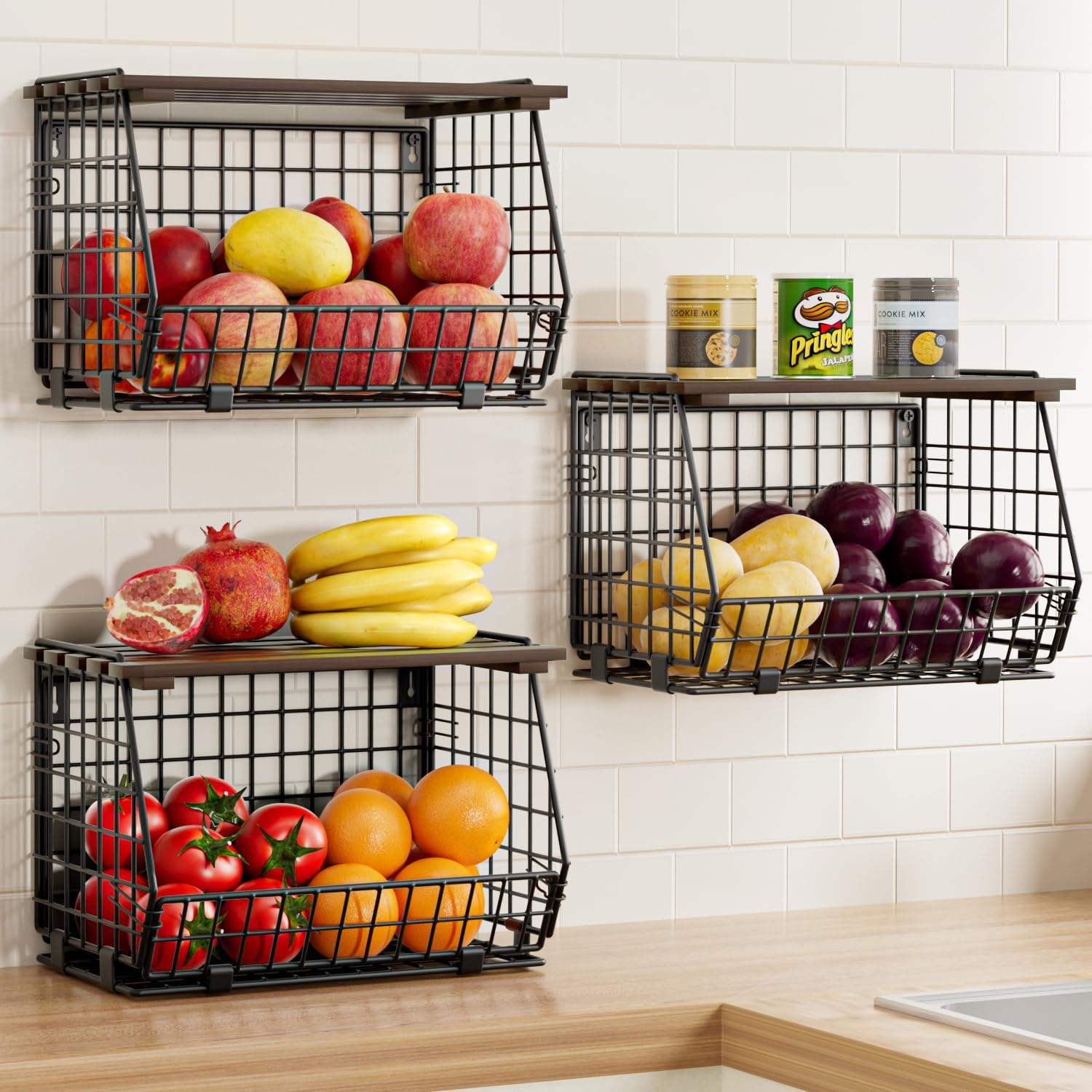 3 Pack Wire Fruit Storage Baskets