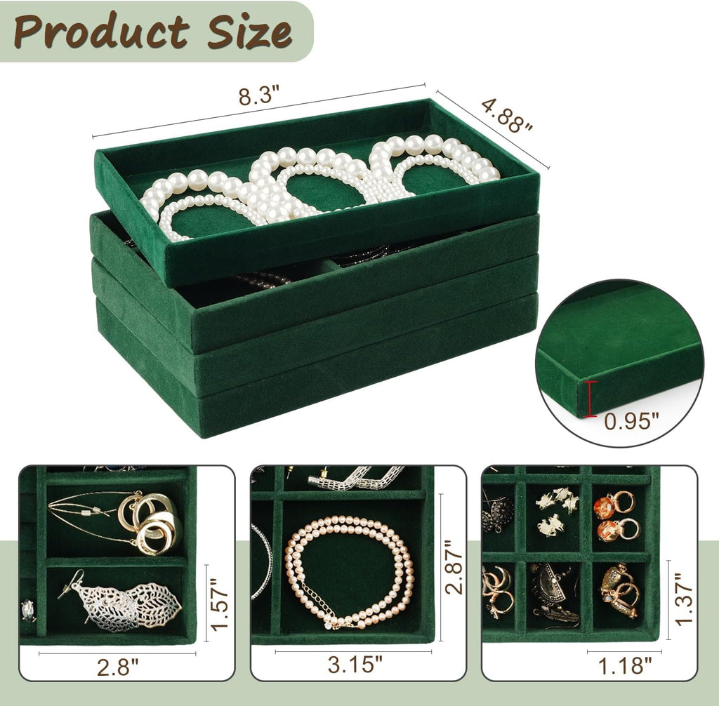 8 Pack Green Velvet Jewelry Trays