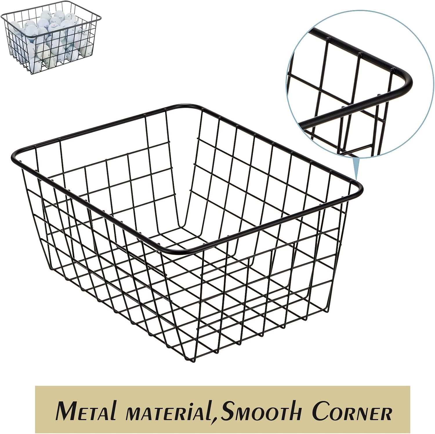 5 Pack Black Stackable Wire Storage Baskets