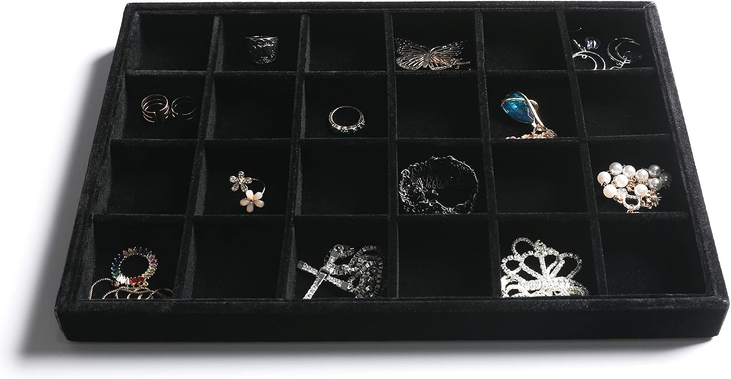 2 Pack Black Velvet Jewelry Storage Trays