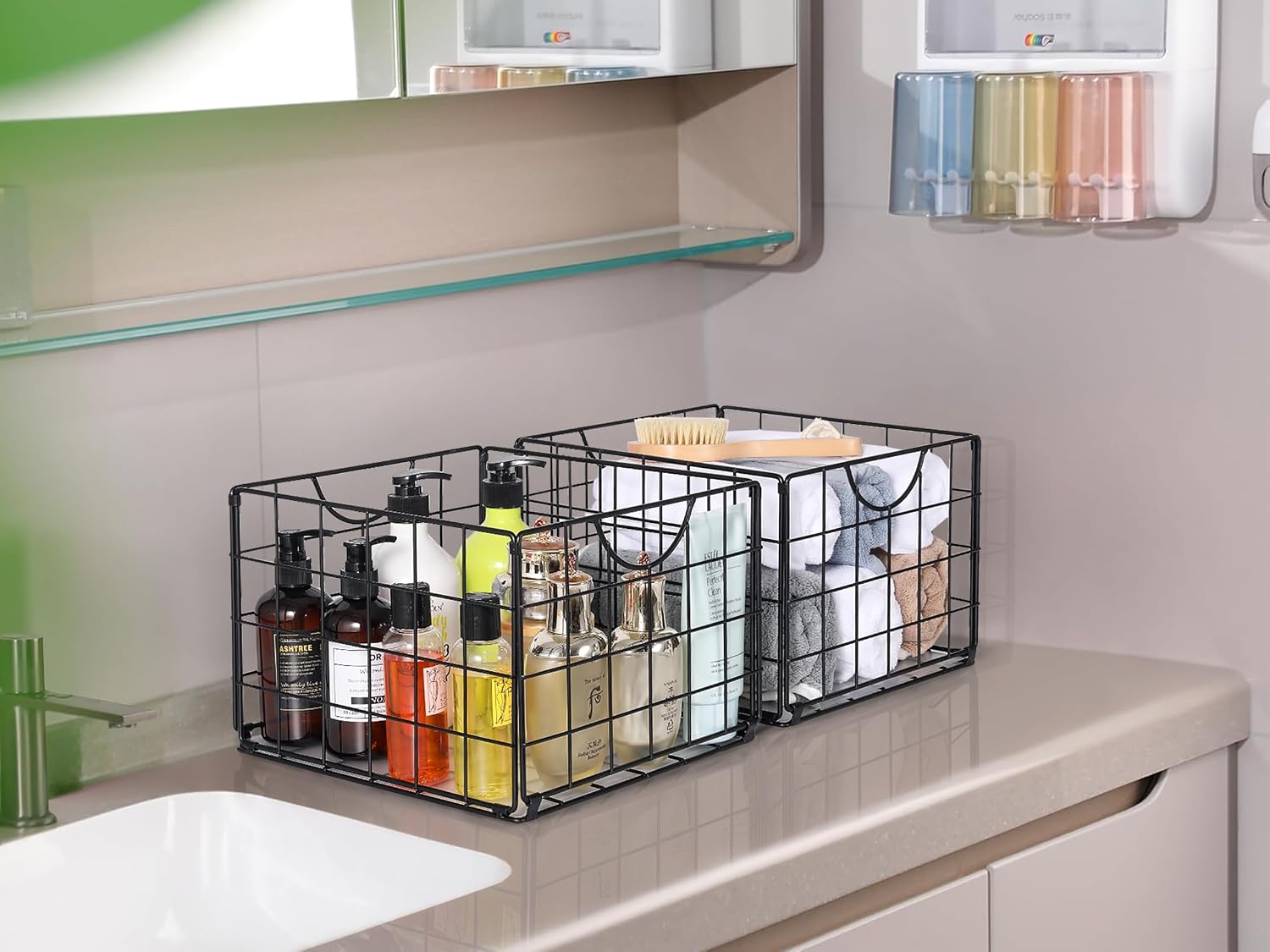 6 Pack Foldable Black Wire Storage Baskets