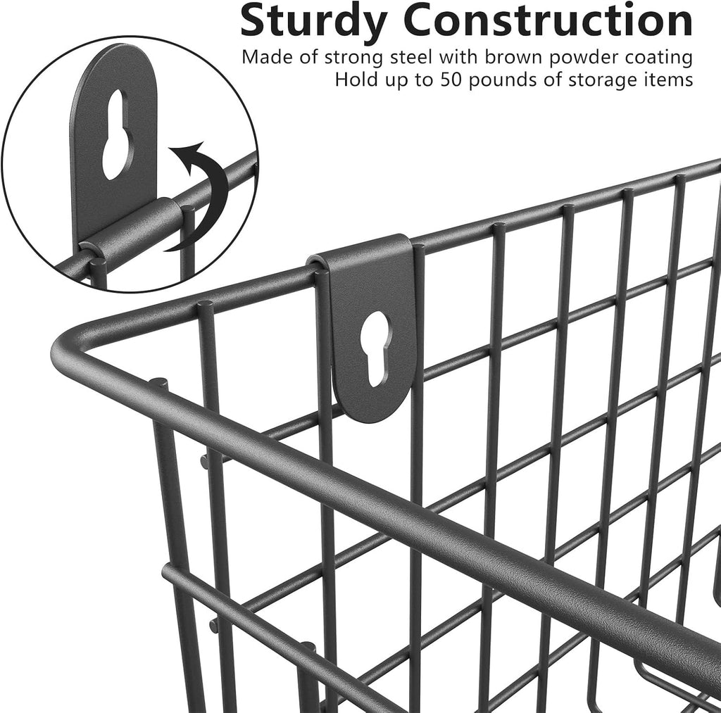 2 Pack Extra Large Black Wall Wire Baskets