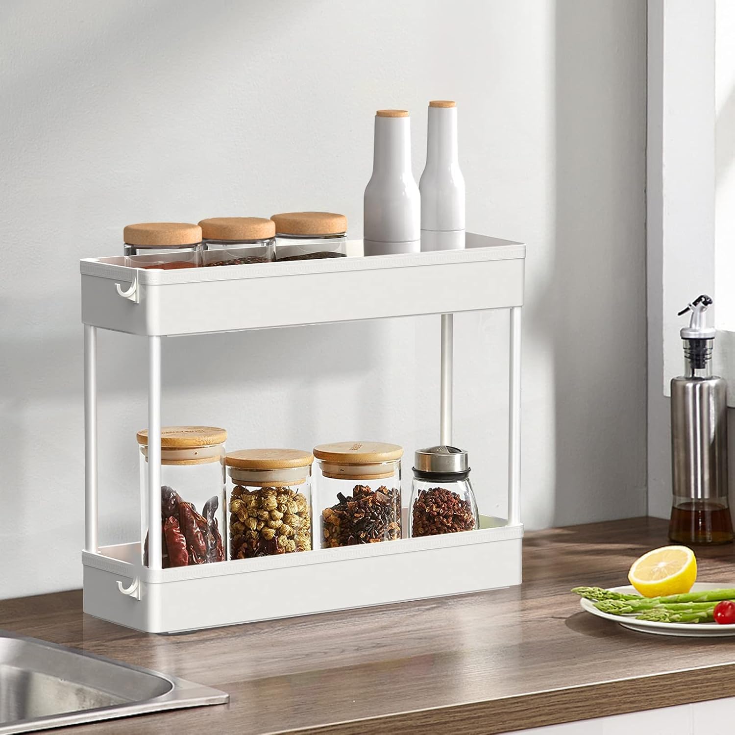 4 Tier Slim White Rolling Storage Cart