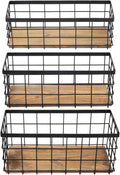 3 Pack Black Wood Base Wire Storage Baskets