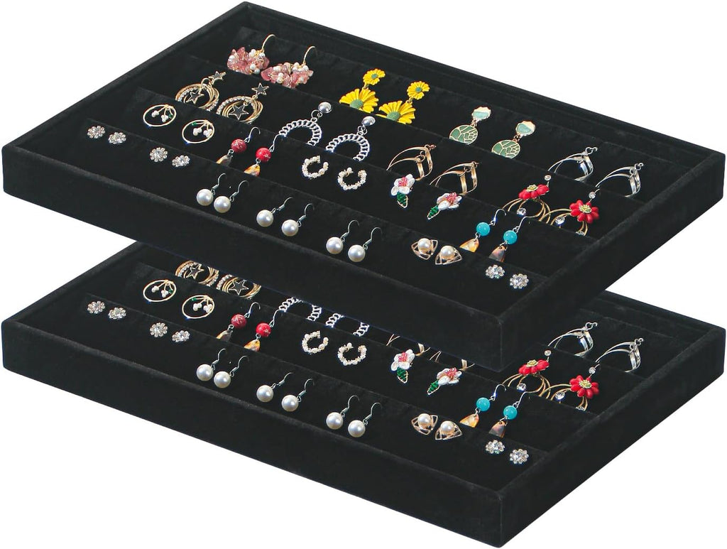2 Pack 12-Grid Velvet Jewelry Trays