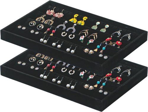 2 Pack 12-Grid Velvet Jewelry Trays