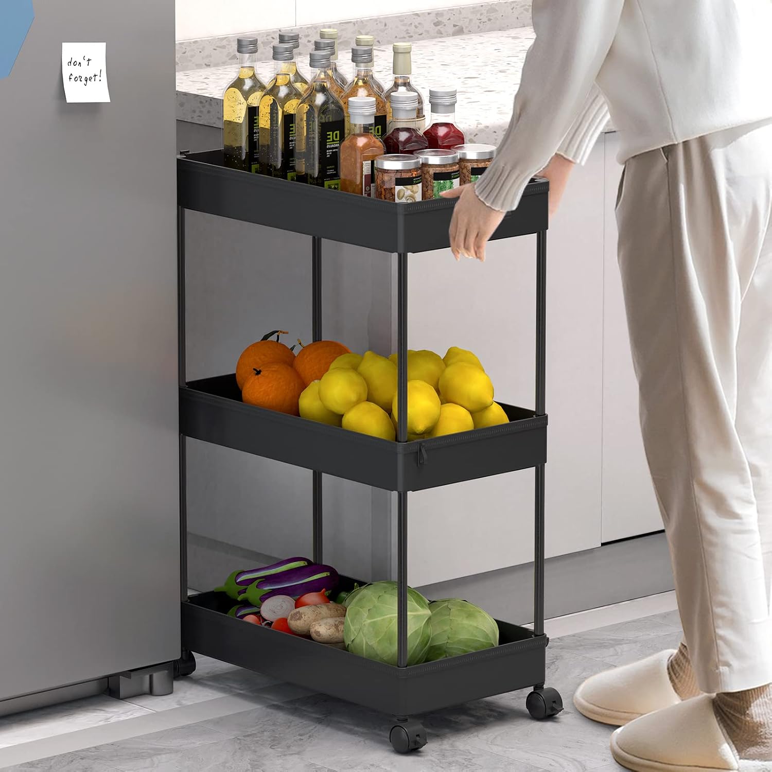 3 Tier Black Rolling Storage Cart