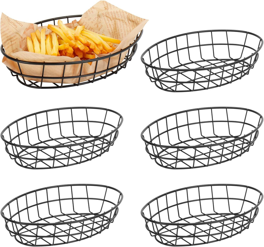 6 Pack Oval Metal Wire Serving Baskets