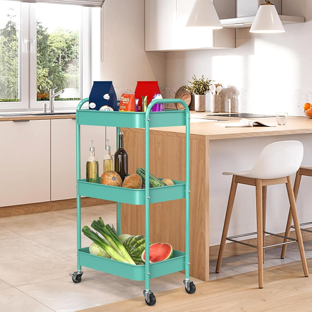 3-Tier Blue Rolling Storage Cart