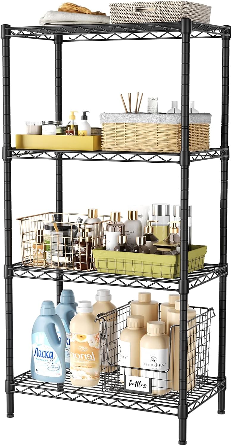 4 Tier Black Heavy Duty Wire Shelves