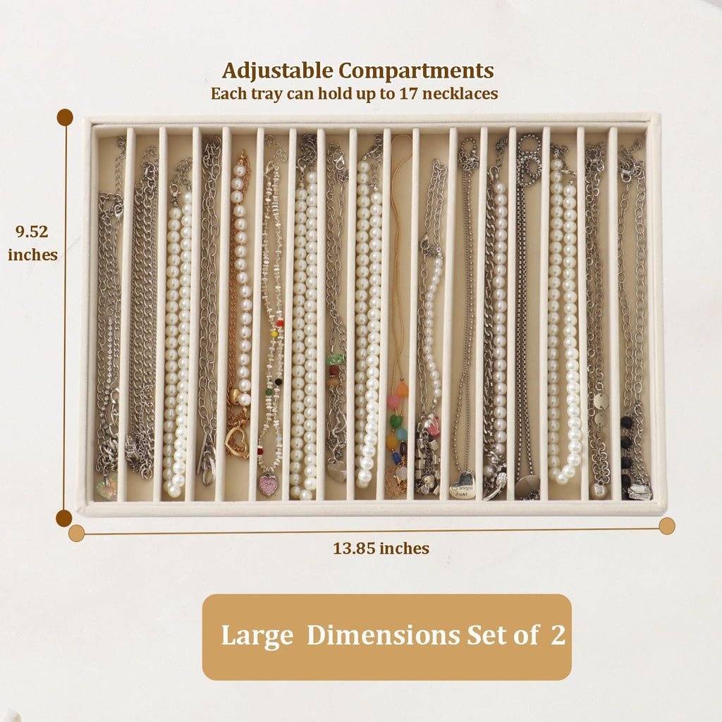 2 Pack 16-Grid Beige Velvet Jewelry Trays
