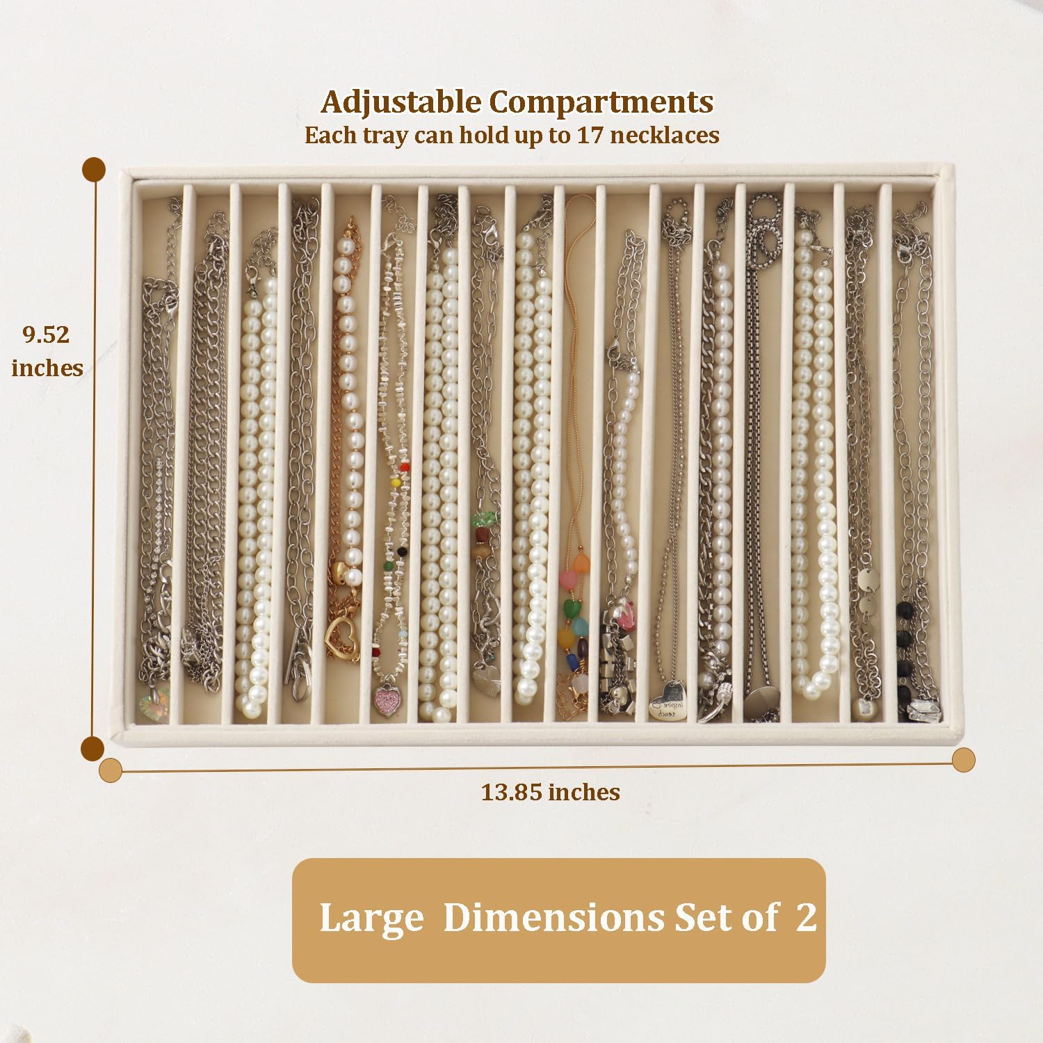 2 Pack 16-Grid Beige Velvet Jewelry Trays