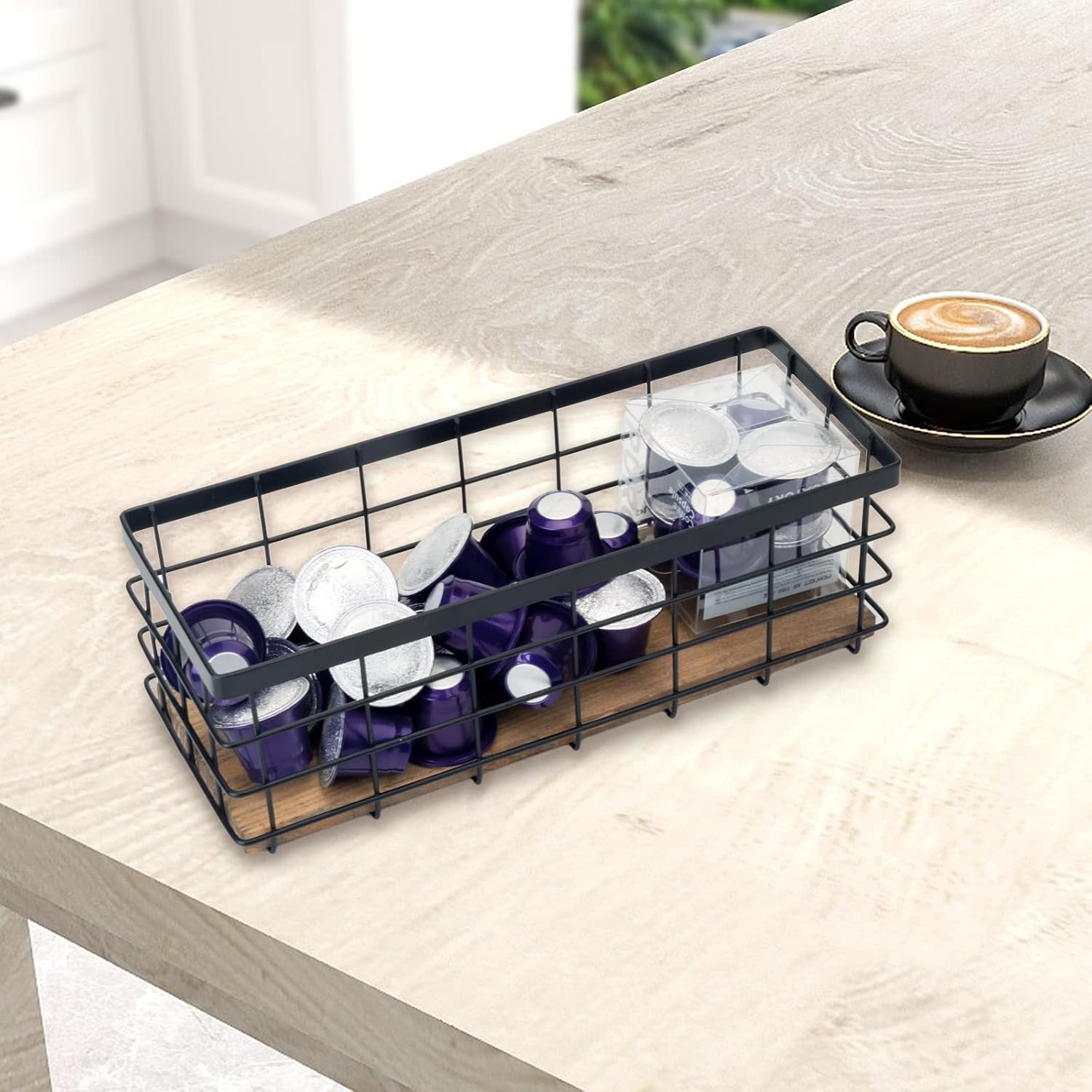 3 Pack Black Wood Base Wire Storage Baskets