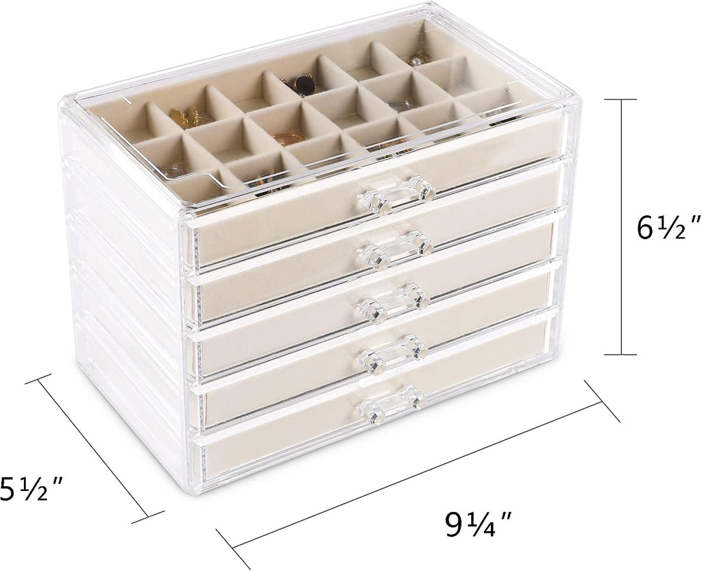 Clear Acrylic 5-Drawer Beige Jewelry Box