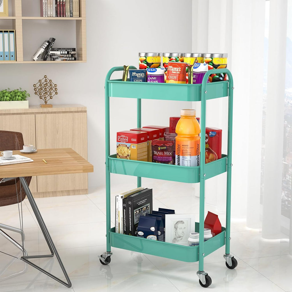 3-Tier Blue Rolling Storage Cart