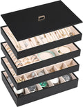 4 Pack Black PU Leather Jewelry Trays With Lid