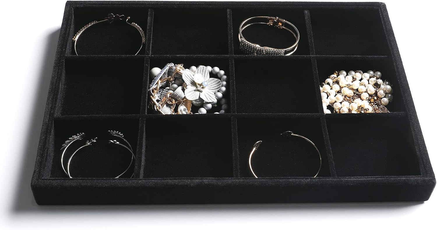 2 Pack Black Velvet Jewelry Storage Trays