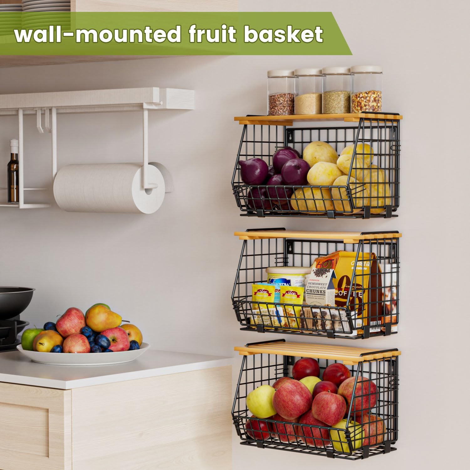 3 Pack Wire Fruit Storage Baskets