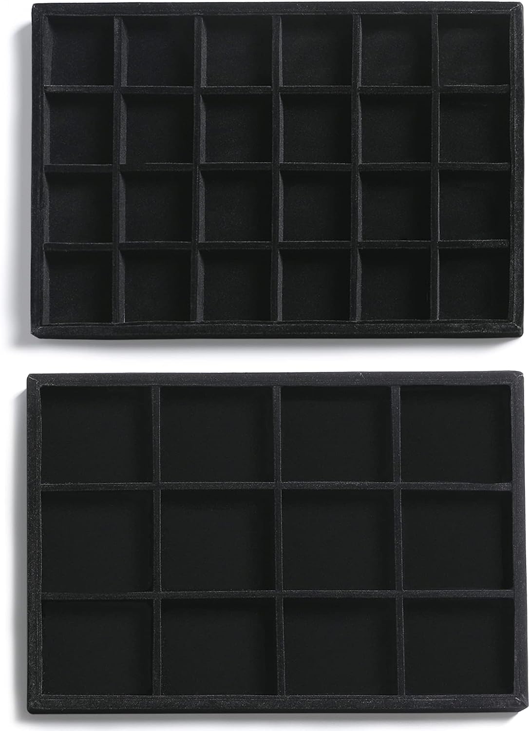 2 Pack Black Velvet Jewelry Storage Trays