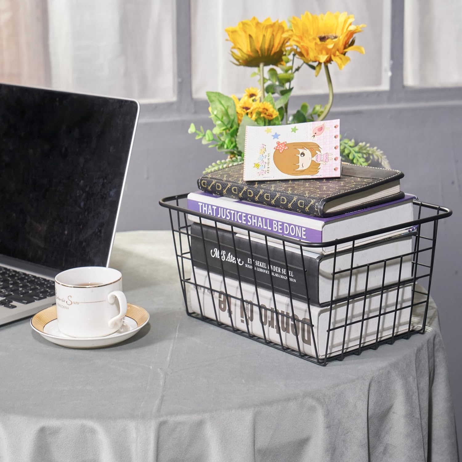 5 Pack Black Stackable Wire Storage Baskets