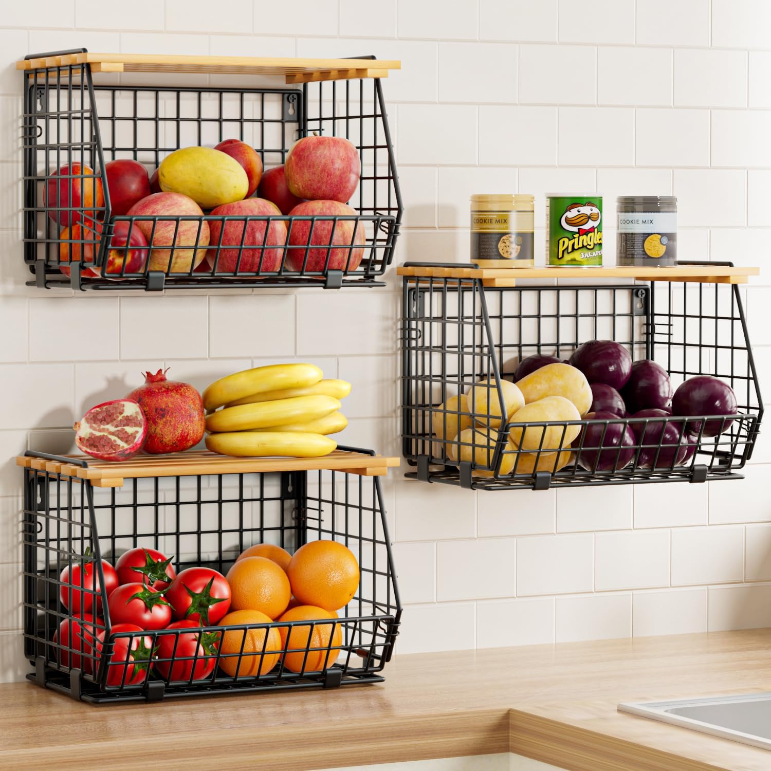 3 Pack Wire Fruit Storage Baskets