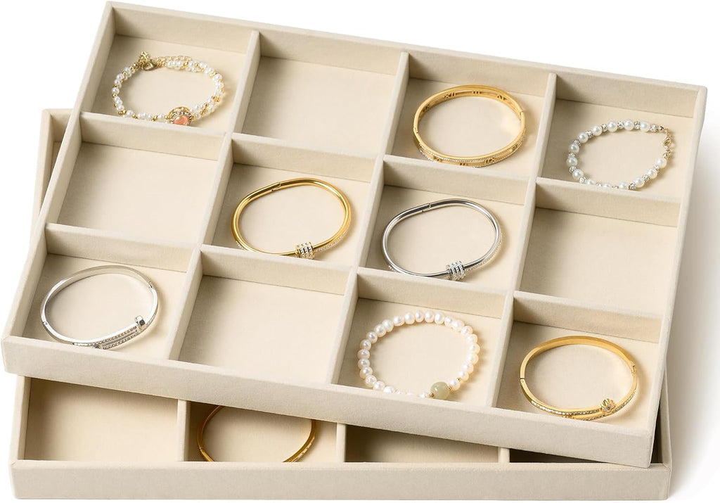 2Pcs 12 Grid Velvet Jewelry Trays
