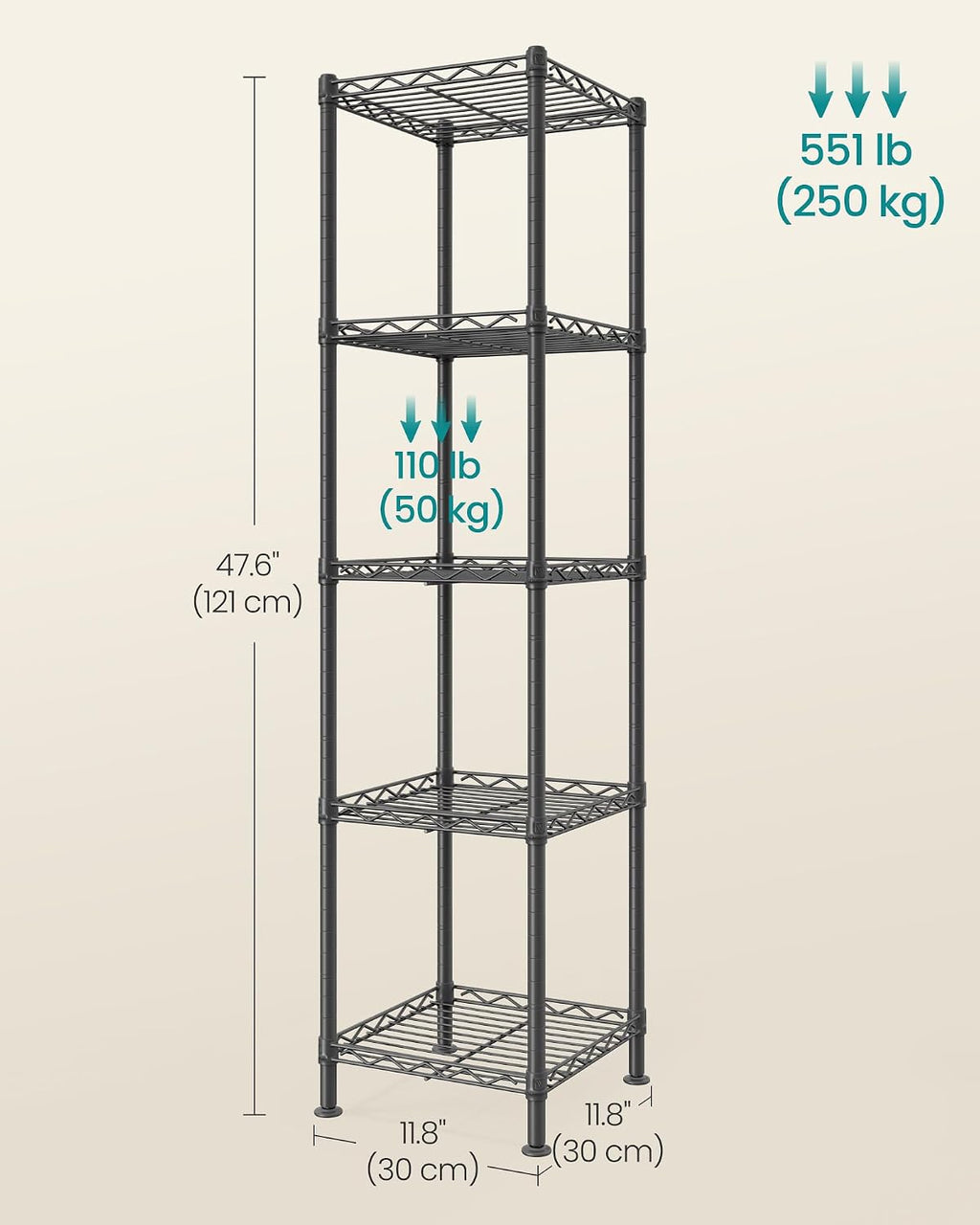 5 Tier Small Black Wire Storage Shelf