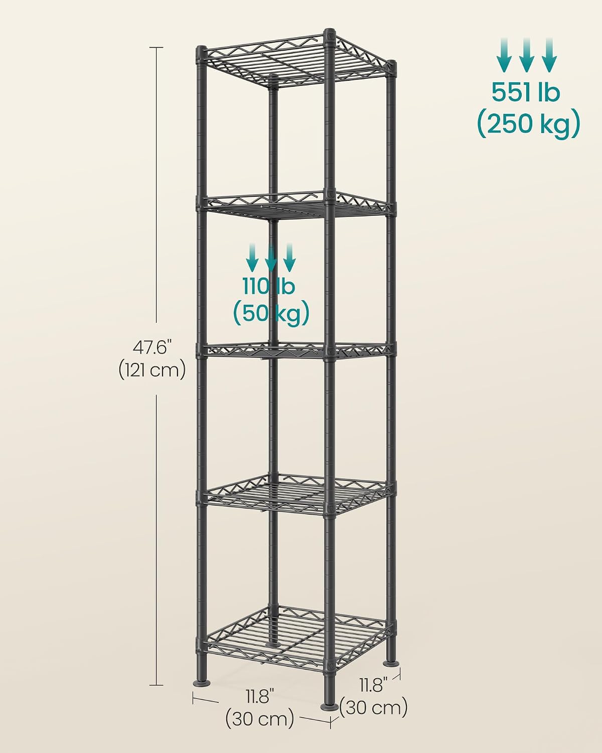5 Tier Small Black Wire Storage Shelf